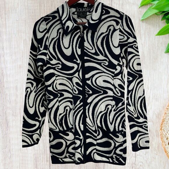 Laurel by Escada Sweaters - Laurel by Escada‎ Womens Cardigan Size 34  Blue Silver Italy Virgin Wool Blend